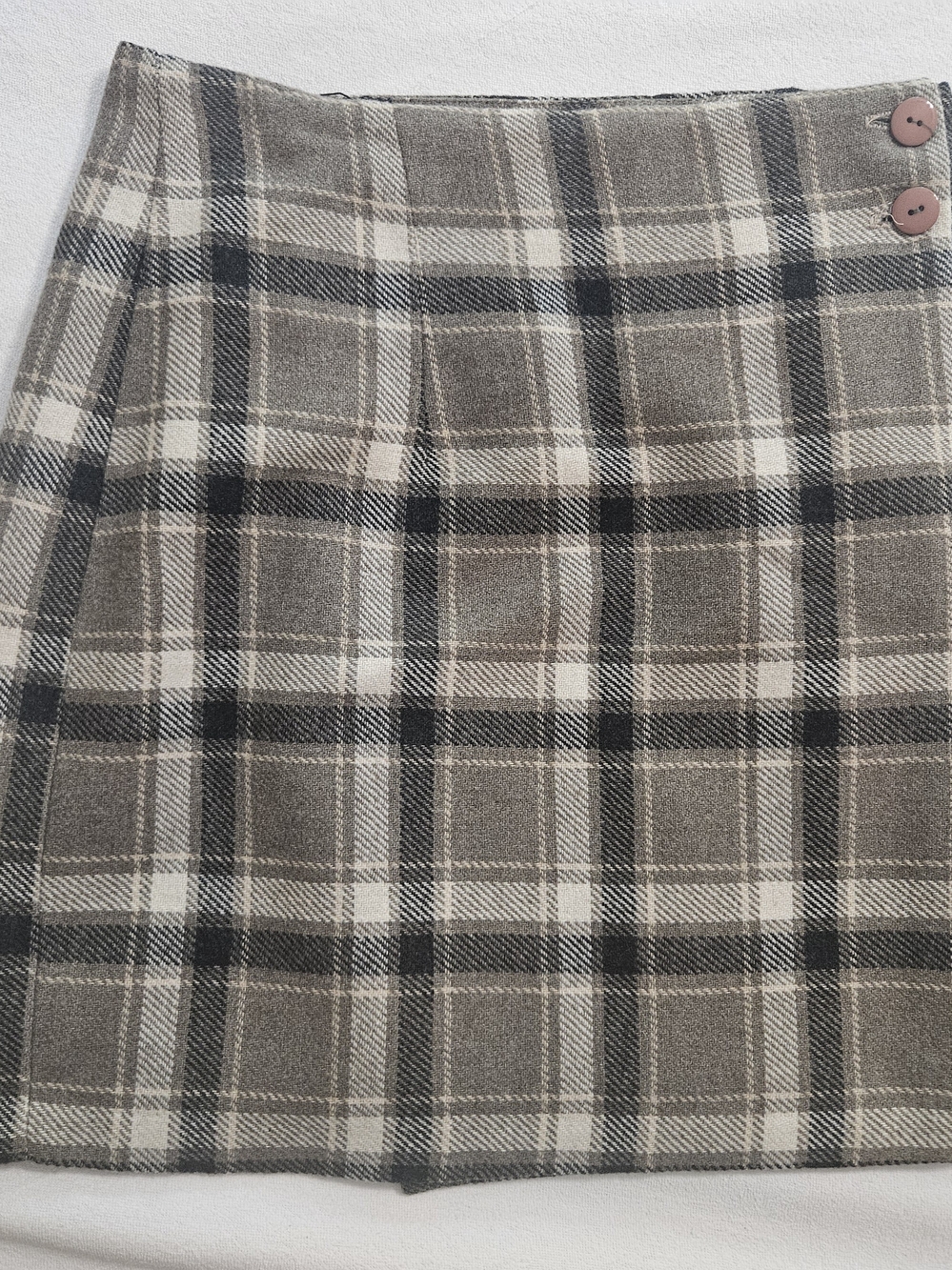 Vintage Plaid Mini Skirt in Taupe and Black